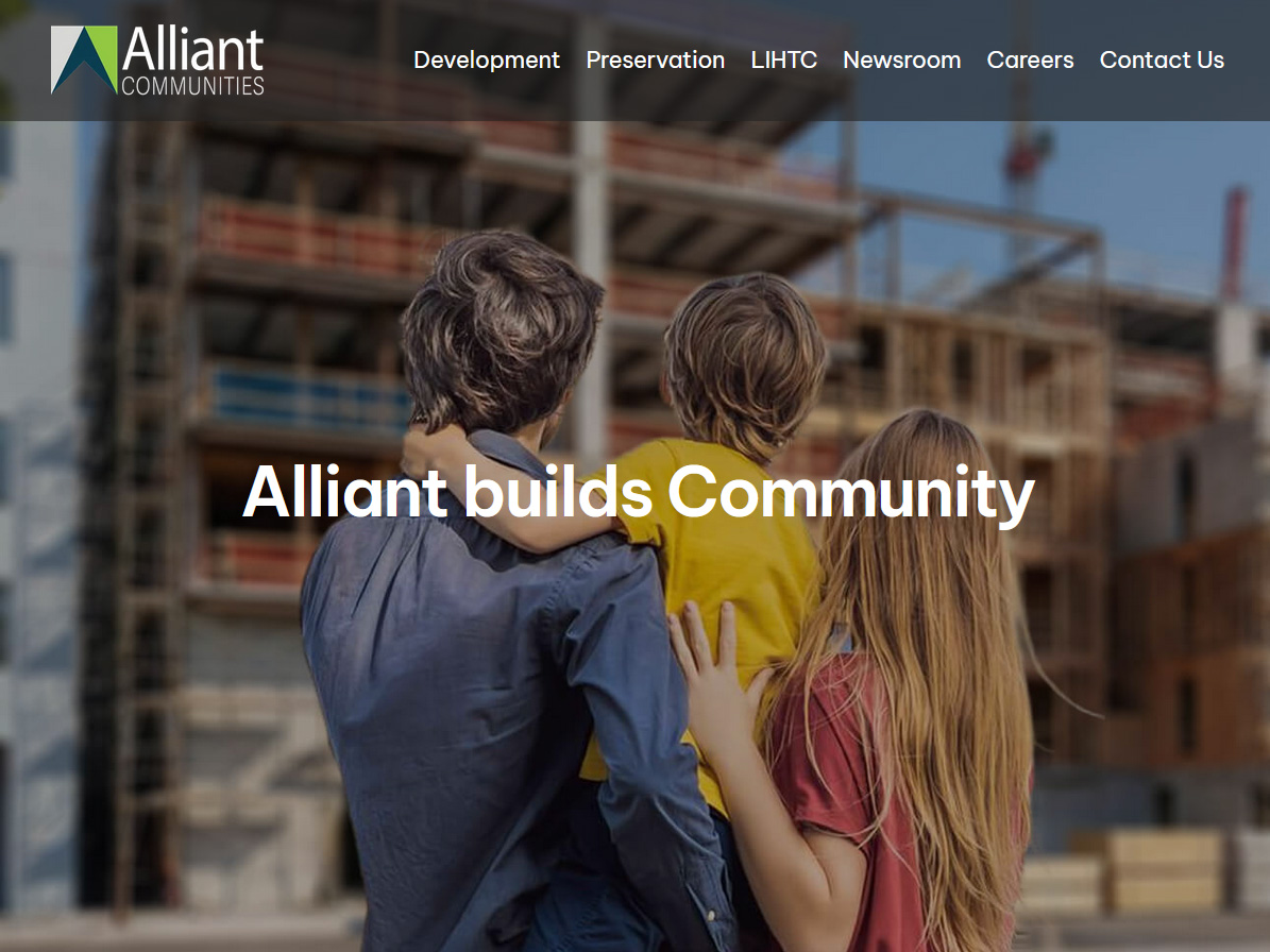 Alliant communities updated hero image and home page navigation reflecting professionalism and market leadership