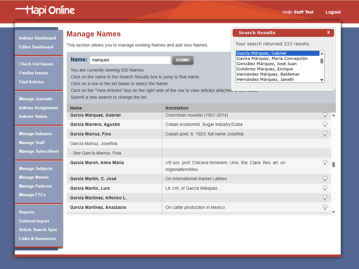 Manage Names Vocabulary Page