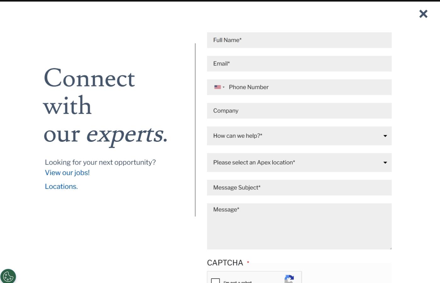 Apex Systems Site-wide Contact Us Modal
