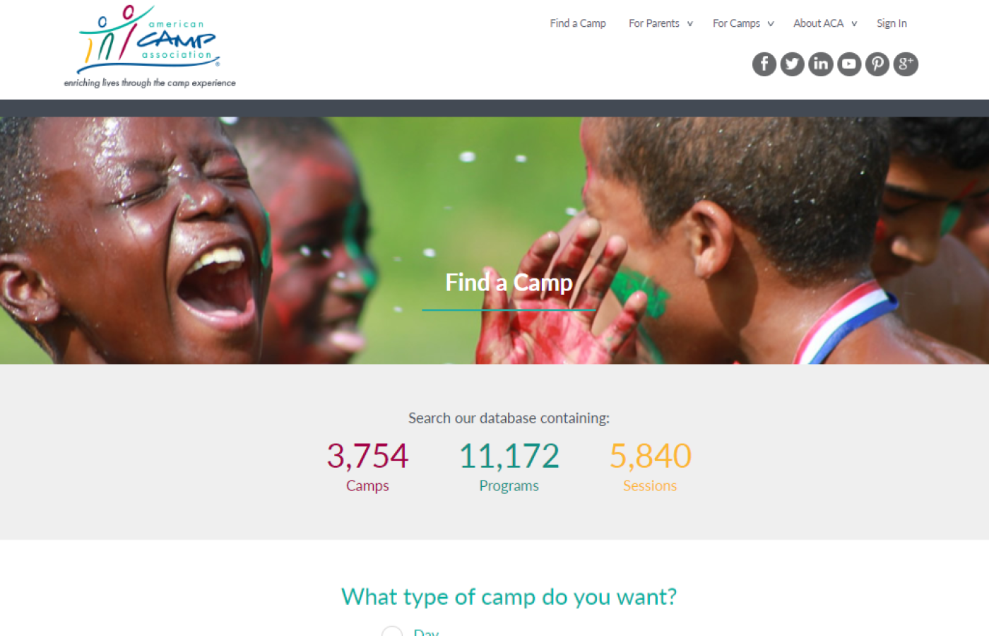 Find a Camp page