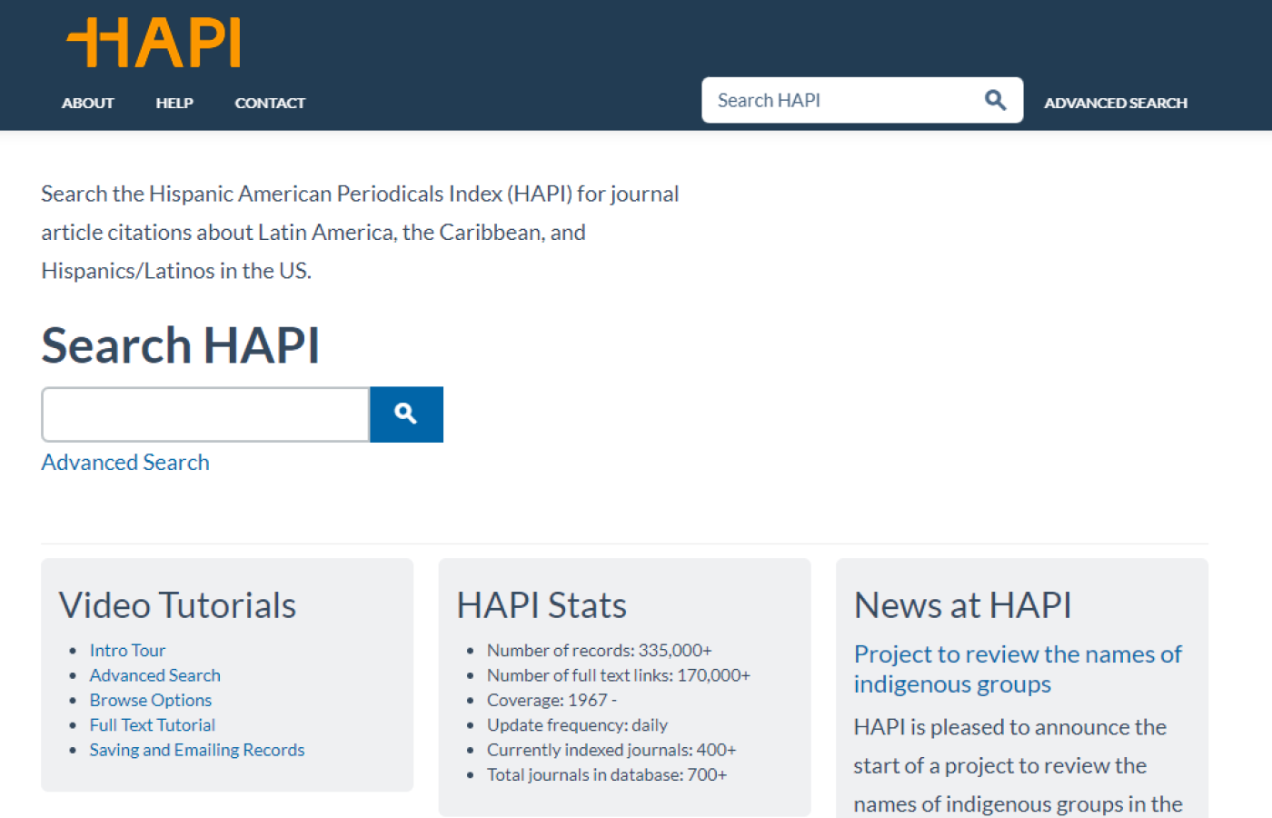 Hispanic American Periodicals Index home page
