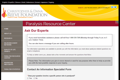 Paralysis Resource Center - Client Intake Form