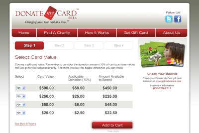 Donate My Card - Commerce Step 1
