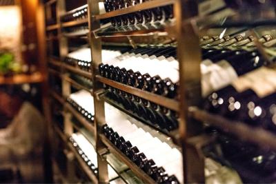 Bottles of wine arranged on a shelf